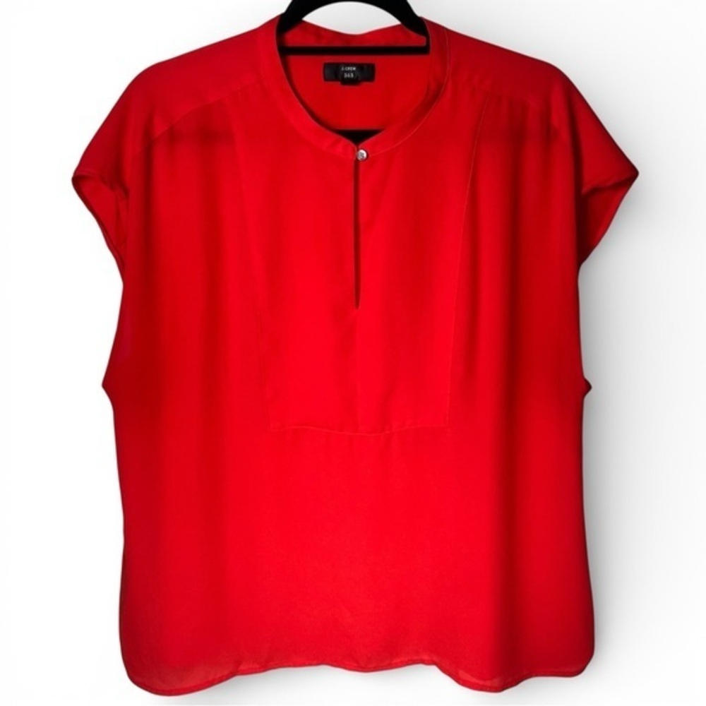 J.Crew 365 Red Blouse XXL Short Sleeve Keyhole Neck Career Office Top
